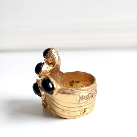 Yves Saint Laurent Gold Arty Black Stone Dots Ring Rare & Authentic Size 7 - Picture 4 of 8